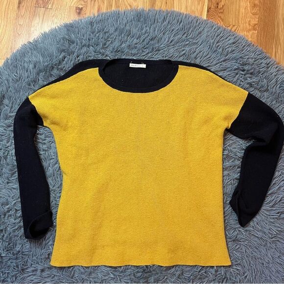Woolovers Yellow Navy Colorblock Wool Sweater Size M - Picture 1 of 5
